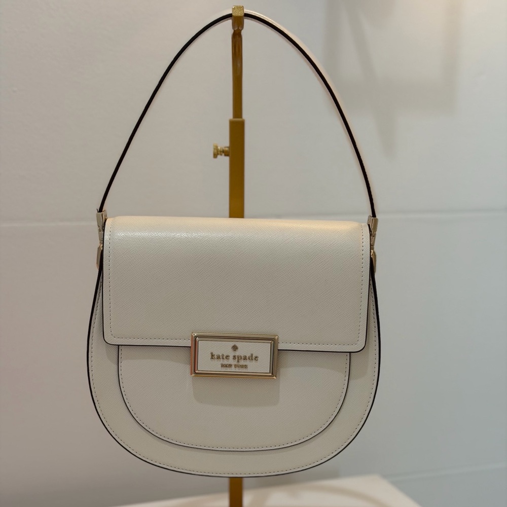 Kate Spade Reegan Leather Saddle Bag Meringue NEW w tags